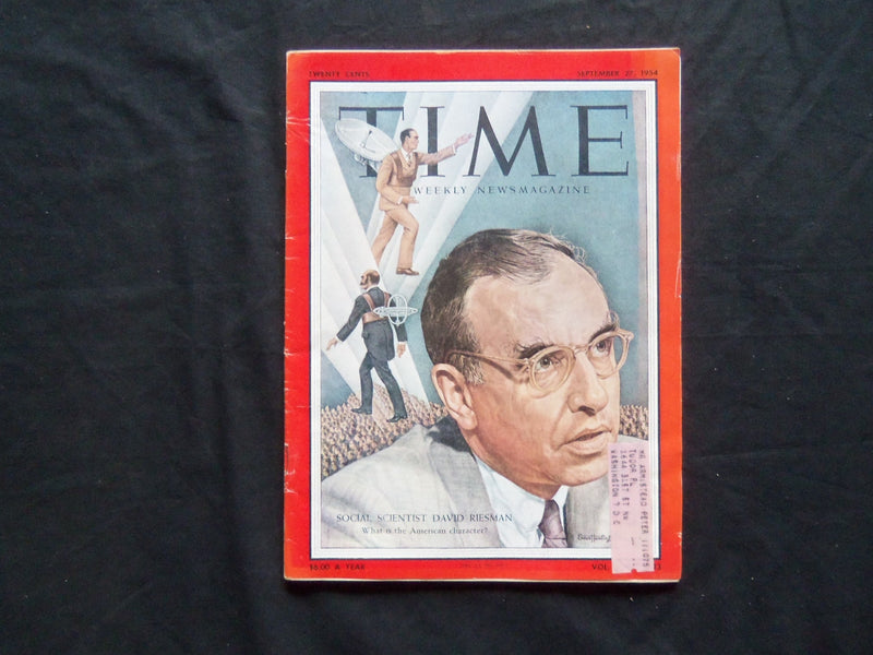 1954 SEPTEMBER 27 TIME MAGAZINE - SOCIAL SCIENTIST DAVID RIESMAN - T 1453