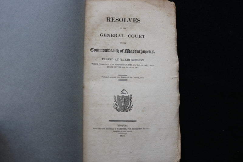1818 RESOLVES OF THE GENERAL COURT OF MASSACHUSETTS - SOFTCOVER BOUND - K 2884