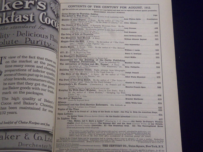 1912 AUGUST THE CENTURY MAGAZINE - MAXFIELD PARRISH - JOSEPH PENNELL - SP 2601