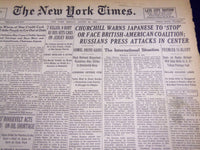 1941 AUG 25 NEW YORK TIMES - CHURCHILL WARNS JAPANESE TO STOP - NT 1109