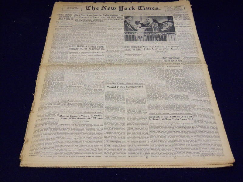 1946 JUNE 25 NEW YORK TIMES - BARUCH ATOM PLAN SPURNED - NT 2957