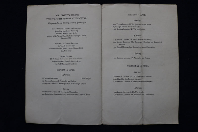 1934 YALE DIVINITY SCHOOL 25TH ANNUAL CONVOCATION SOFTCOVER BOOKLET - K 1505