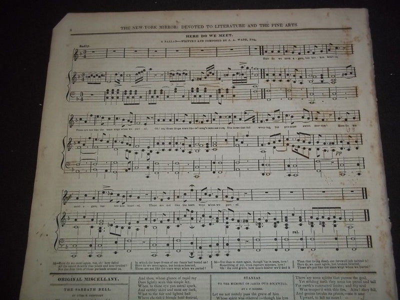 1831 THE NEW-YORK MIRROR NEWSPAPER LOT OF 20 - VOL IX - SHEET MUSIC+ - NP 1491