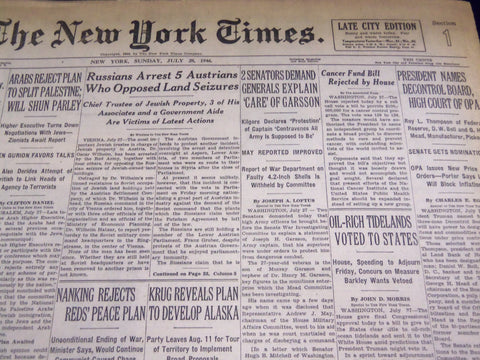 1946 JULY 28 NEW YORK TIMES - CANCER FUND BILL REJECTED BY HOUSE - NT 2714