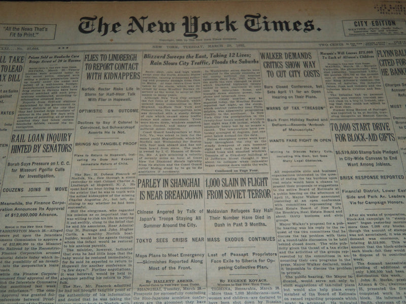 1932 MARCH 29 NEW YORK TIMES - 1000 SLAIN IN FLIGHT FROM SOVIET TERROR - NT 7448