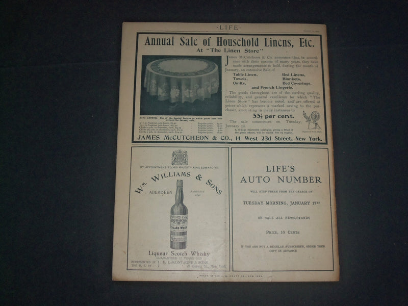 1905 JANUARY 12 LIFE MAGAZINE - NICE ILLUSTRATIONS, ADS & STORIES - B 6212