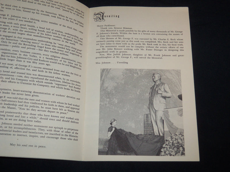 1951 GEORGE JOHNSON MEMORIAL STATUE UNVEILING CEREMONY PROGRAM - J 8628