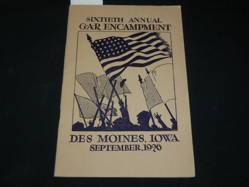 1926 SEPTEMBER G-A-R ENCAMPMENT PROGRAM - DES MOINES - AMERICAN FLAG - J 6089