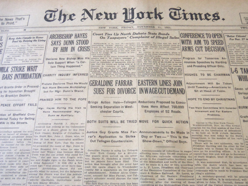 1921 NOVEMBER 11 NEW YORK TIMES - GERALDINE FARRAR SUES FOR DIVORCE - NT 6152