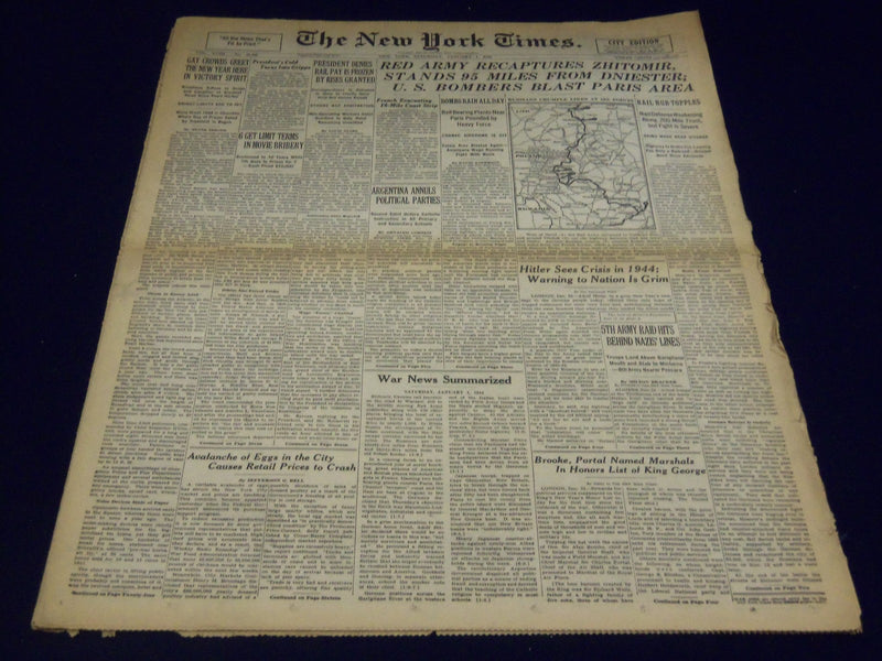 1944 JANUARY 1 NEW YORK TIMES - U. S. BOMBERS BLAST PARIS AREA - NT 2374