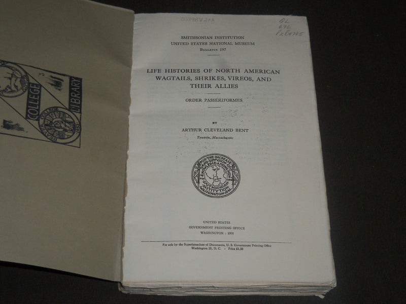 1948-1950 ORDER PASSERIFORMES BULLETINS BY ARTHUR BENT LOT OF 2- WR 955F