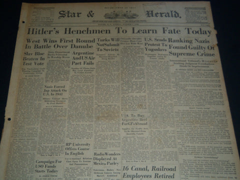 1946 OCT 1 PANAMA STAR & HERALD NEWSPAPER - HITLER'S HENCHMEN TO LEARN - NT 7540