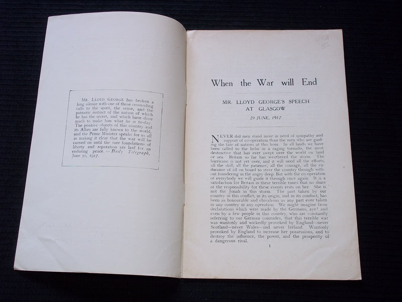 1917 WHEN WILL THE WAR END SOFTCOVER BOOK BY LLOYD GEORGE - J 7170