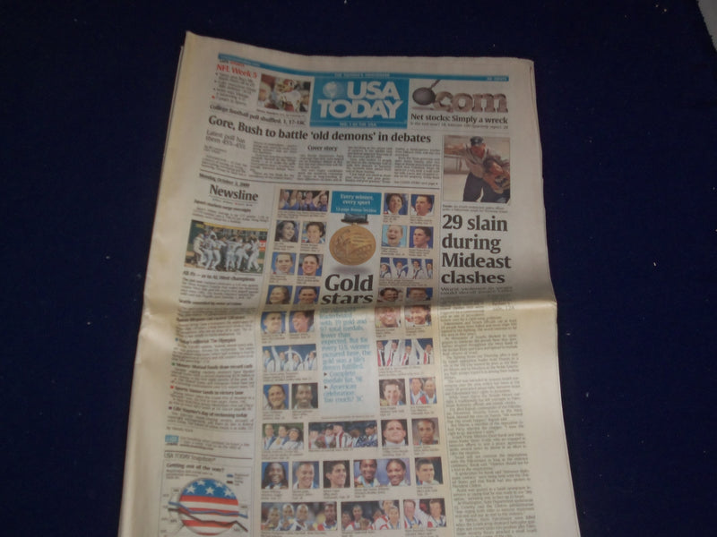 2000 OCTOBER 20 USA TODAY NEWSPAPER - 29 SLAIN DURING MIDEAST CLASHES - NP 3080
