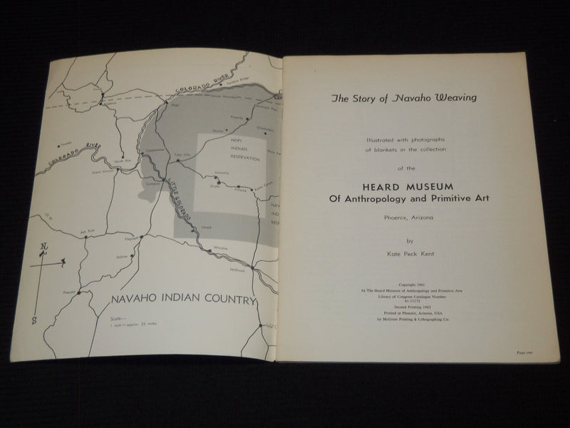 1963 THE STORY OF NAVAHO WEAVING BOOK BY KATE PECK KENT - J 7381