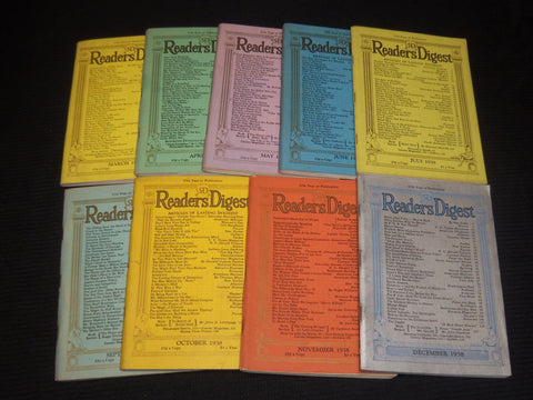 1938 READER'S DIGEST MAGAZINES LOT OF 9 ISSUES - WR 631E