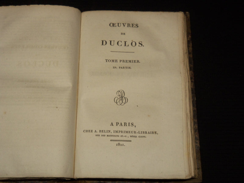 1820-1821 OEUVRES DE DUCLOS FRENCH VOLUMES 1-3 - PARIS - KD 4133