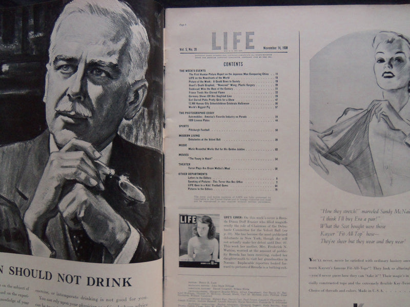 1938 NOVEMBER 14 LIFE MAGAZINE - DEBUTANTE BRENDA DIANA DUFF FRAZIER - L 104