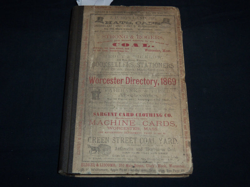 1869 WORCESTER DIRECTORY BY HENRY J. HOWLAND - MAP - KD 81U