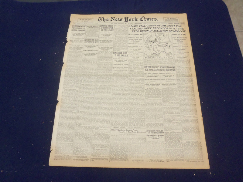 1919 MAY 24 NEW YORK TIMES - ALLIES TELL GERMANY SHE MUST PAY - NT 9259