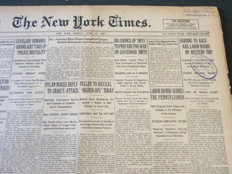 1923 JUNE 18 NEW YORK TIMES - HARDING TO BACK RAIL LABOR BOARD - NT 5757