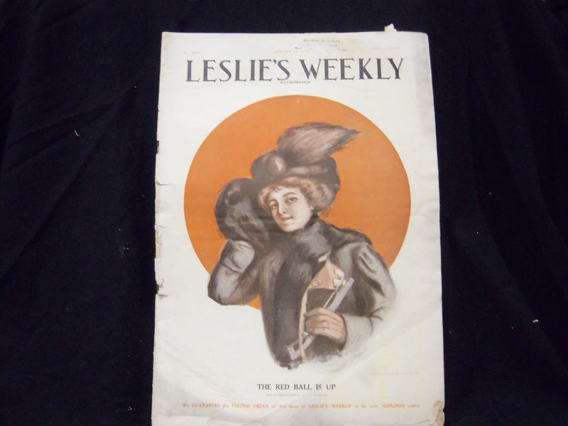1910 JANUARY 20 LESLIE'S WEEKLY MAGAZINE - THE RED BALL IS UP - ST 1160