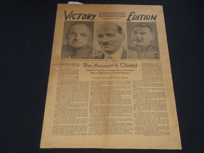1945 AUGUST 15 STARS AND STRIPES NEWSPAPER - VICTORY EDITIONS - NP 2151H