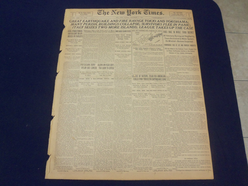 1923 SEP 2 NEW YORK TIMES - GREAT EARTHQUAKE RAVAGE TOKIO AND YOKOHAMA - NT 9346