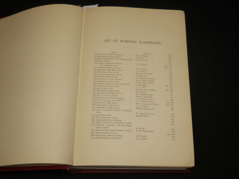 1903 MODERN SCHOOL BUILDINGS HARDCOVER BOOK BY FELIX CLAY - NICE ILLUS.- KD 7477