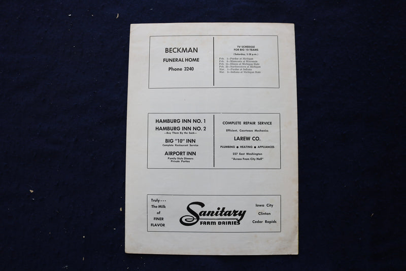 1958 FEBRUARY 1 OHIO STATE VS. IOWA BASKETBALL PROGRAM - FRANK HOWARD - K 1679