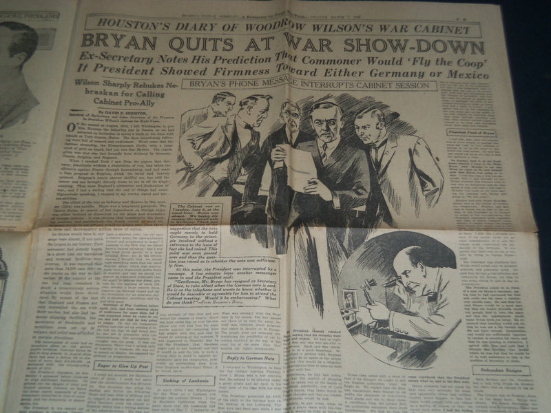1926 MARCH 7 HEARST'S SUNDAY AMERICAN NEWSPAPER - OUR 29 PRESIDENTS - NP 3902