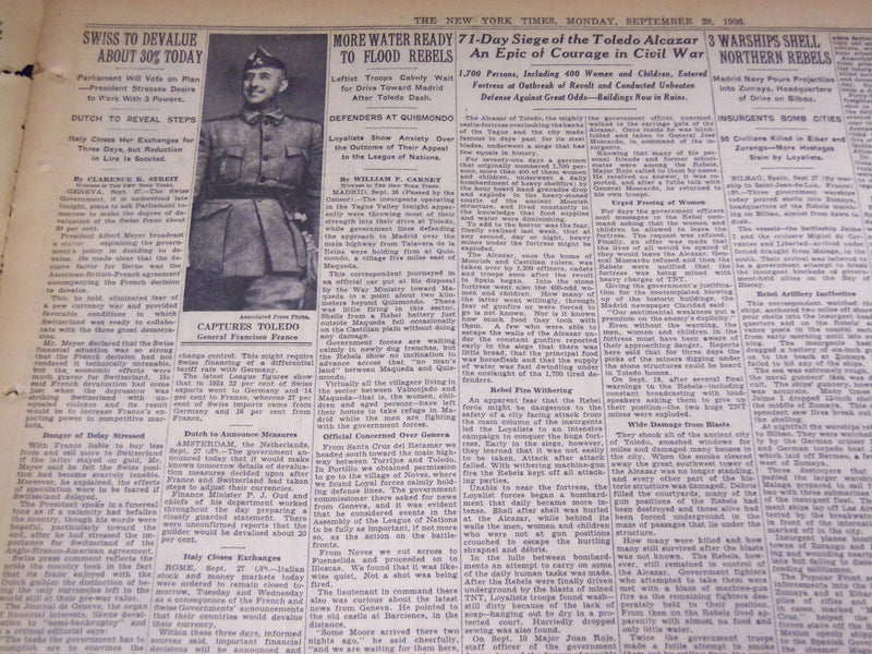 1936 SEPT 28 NEW YORK TIMES - TOLEDO CAPTURED BY SPANISH REBELS - NT 2074