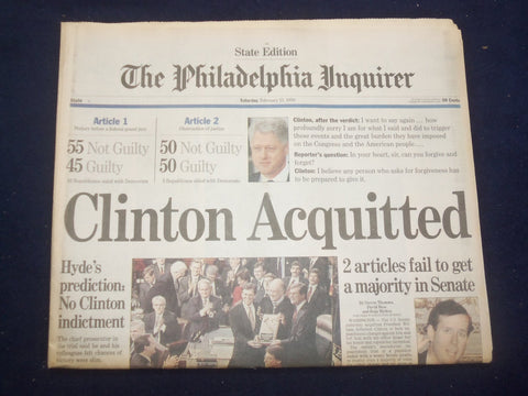 1999 FEBRUARY 13 PHILADELPHIA INQUIRER - CLINTON ACQUITTED - NP 7182