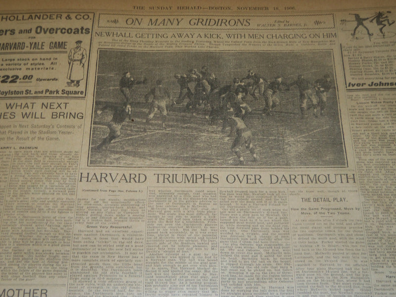1906 NOVEMBER 18 THE BOSTON HERALD - HARVARD TRIUMPHANT OVER DARTMOUTH - BH 133