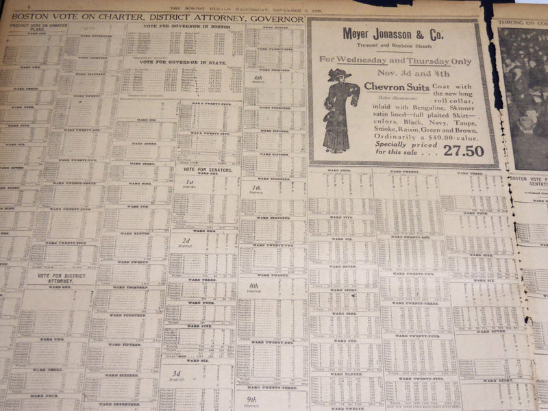 1909 NOVEMBER 3 THE BOSTON HERALD - GOV. DRAPER RE-ELECTED W. J. GAYNOR - BH 393