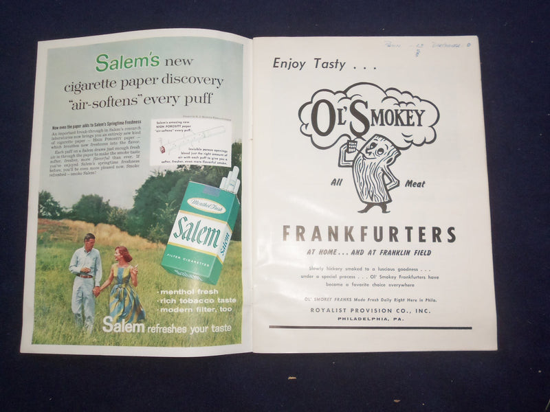 1959 OCTOBER 3 DARTMOUTH VS. PENNSYLVANIA FOOTBALL PROGRAM -NICE PHOTOS - J 9458