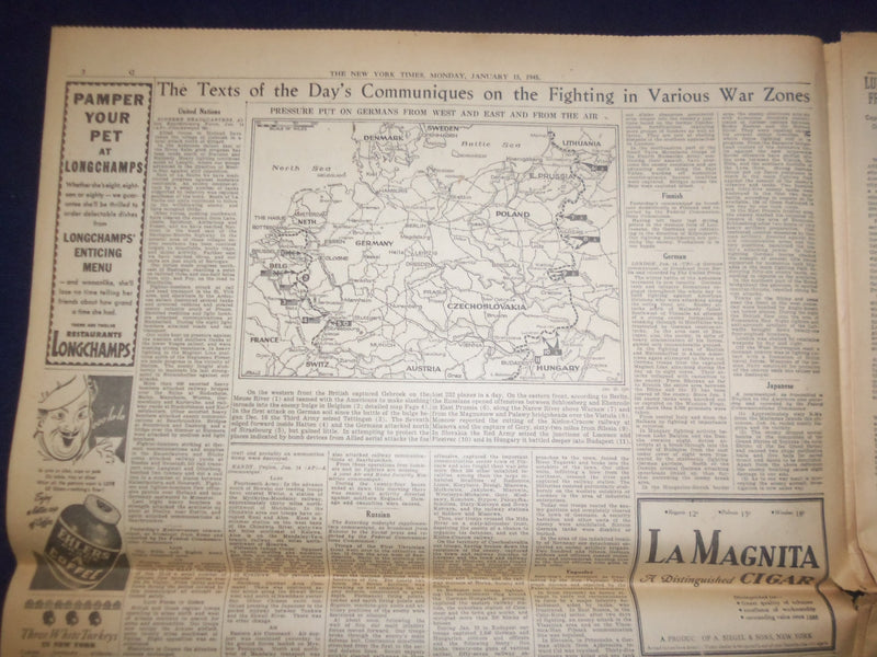 1945 JAN 15 NEW YORK TIMES - RUSSIANS CROSS LAST RIVER BEFORE CRACOW - NP 6653