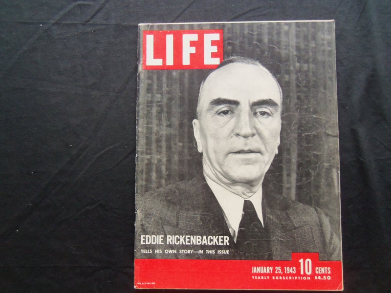 1943 JANUARY 25 LIFE MAGAZINE - EDDIE RICKENBACKER - L 323