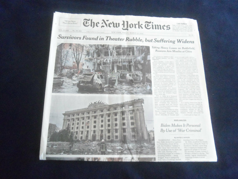 2022 MARCH 18 NEW YORK TIMES-SURVIVORS FOUND IN THEATER RUBBLE, SUFFERING WIDENS