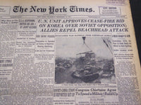 1950 DECEMBER 14 NEW YORK TIMES - U. N. APPROVES CEASE FIRE - NT 4299