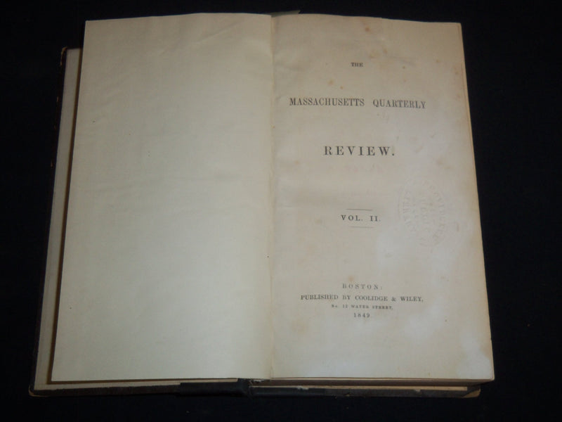 1849 THE MASSACHUSETTS QUARTERLY REVIEW BOUND VOLUME NO. 2 - KD 5633C