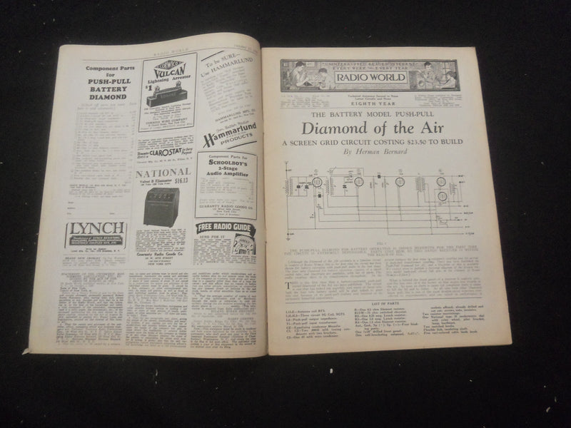 1929 OCTOBER 12 RADIO WORLD MAGAZINE - NEW PUSH-PULL BATTERY MODEL - B 434F