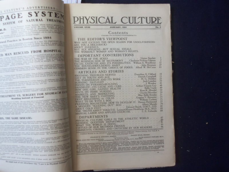 1914 JANUARY PHYSICAL CULTURE MAGAZINE-FACIAL EXERCISE & POSSIBILITIES -SP 1534H
