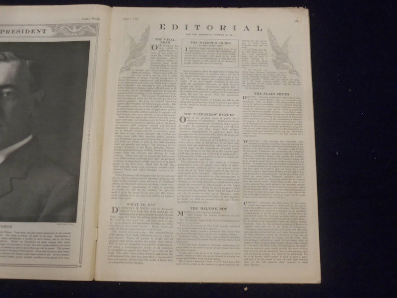 1917 APRIL 5 LESLIE'S WEEKLY MAGAZINE - U. S. BATTLESHIP - ST 6137