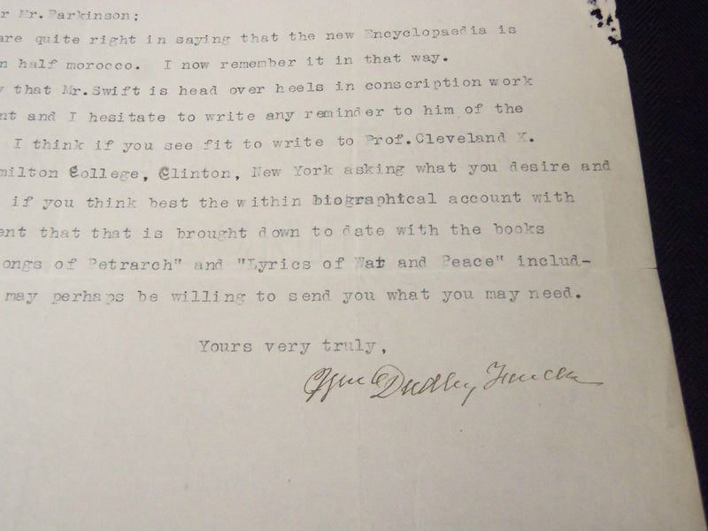 1917 WM. DUDLEY FOULKE TYPED SIGNED LETTER - MR. PARKINSON - J 5360