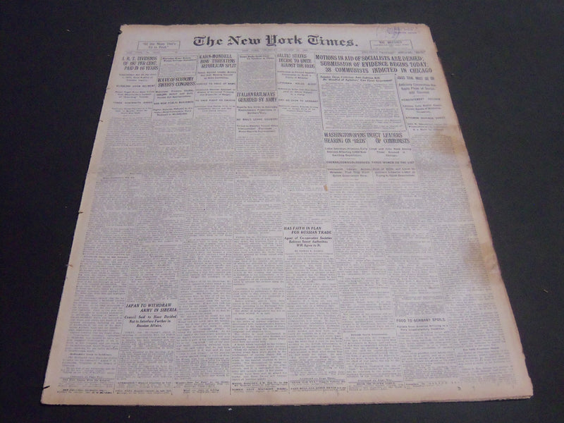 1920 JANUARY 22 NEW YORK TIMES - 38 COMMUNISTS INDICTED IN CHICAGO - NT 6746