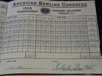 1952-1953 AMERICAN BOWLING CONGRESS SCORE SHEETS LOT OF 2 - MILWAUKEE WI- J 8035
