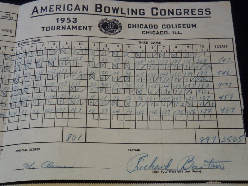 1952-1953 AMERICAN BOWLING CONGRESS SCORE SHEETS LOT OF 2 - MILWAUKEE WI- J 8035
