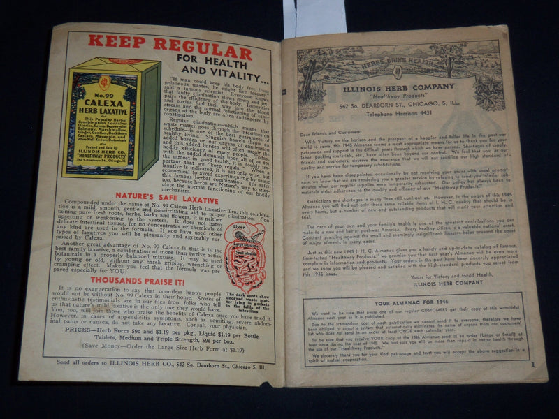 1945 ILLINOIS HERB CO. HEALTHWAY PRODUCTS ALMANAC - J 8849