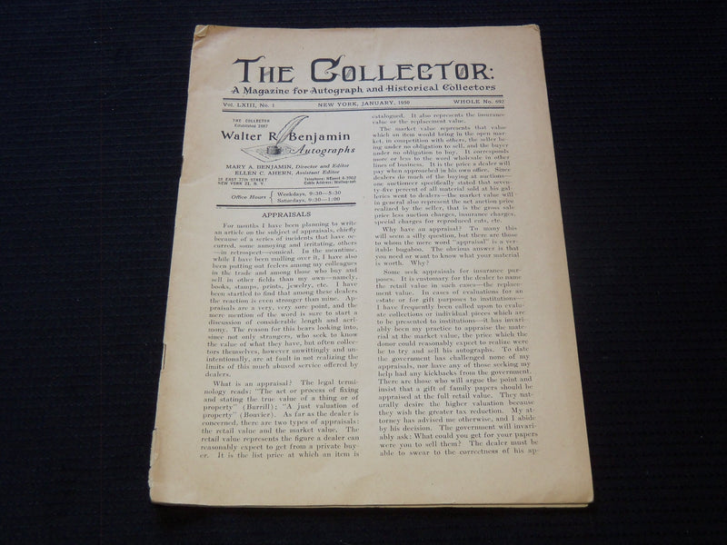 1950 JANUARY THE COLLECTOR MAGAZINE OF AUTOGRAPH & HISTORICAL- NEW YORK - J 7300